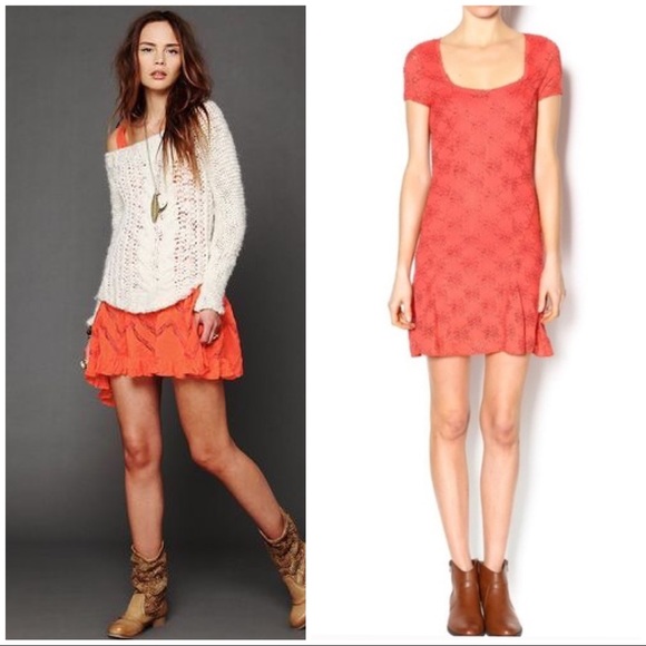 Free People Dresses & Skirts - FREE PEOPLE Orange Coral Daisy Godet Eyelet Dress